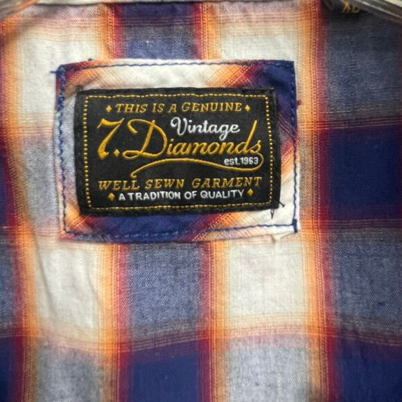 7 Diamonds Mens XL Plaid Pearl Snap Shirt Short Sleeve Button Western Cowboy - Picture 3 of 5